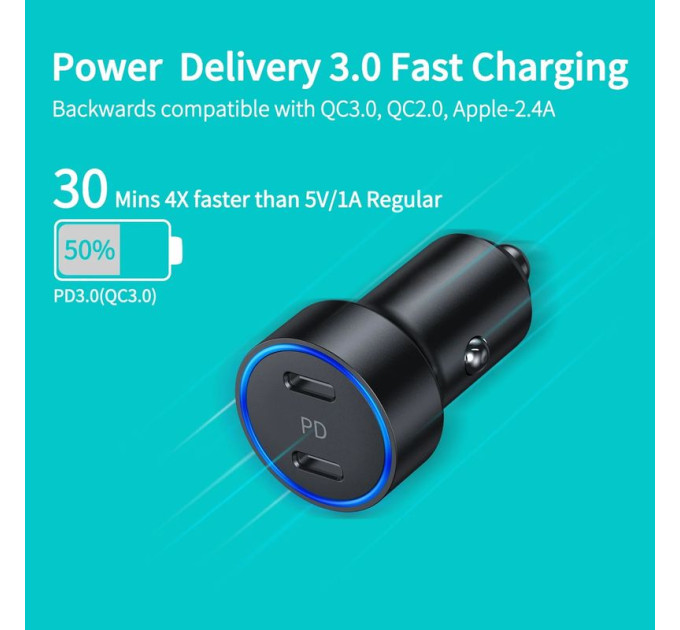 Choetech Автомобільне ЗУ С0054-BK, 2 порти, 36Вт,PD, чорний