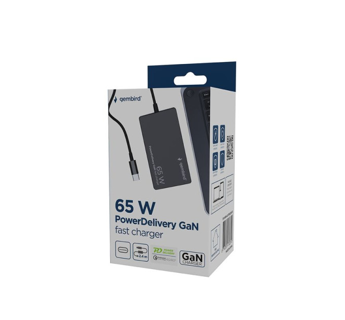 Gembird МЗП Gembird NPA-AC-PDQC65-01, для ноутбука/планшета/телефона TYPE-C