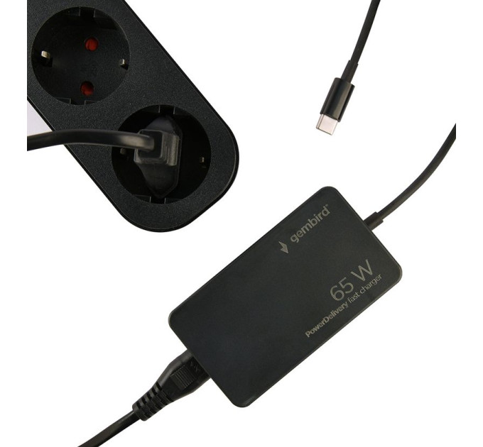 Gembird МЗП Gembird NPA-AC-PDQC65-01, для ноутбука/планшета/телефона TYPE-C