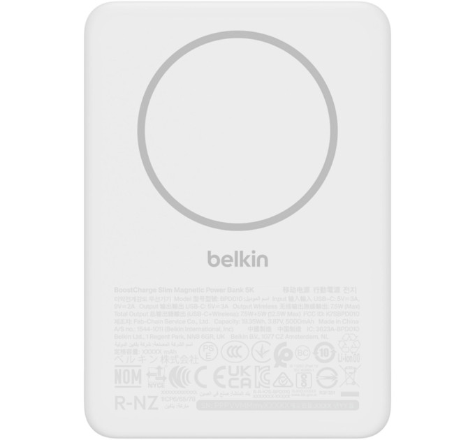 Belkin Універсальна мобільна батарея Belkin Power Bank Slim Magnetic 5000mAh 15W White (BPD010HQWH)