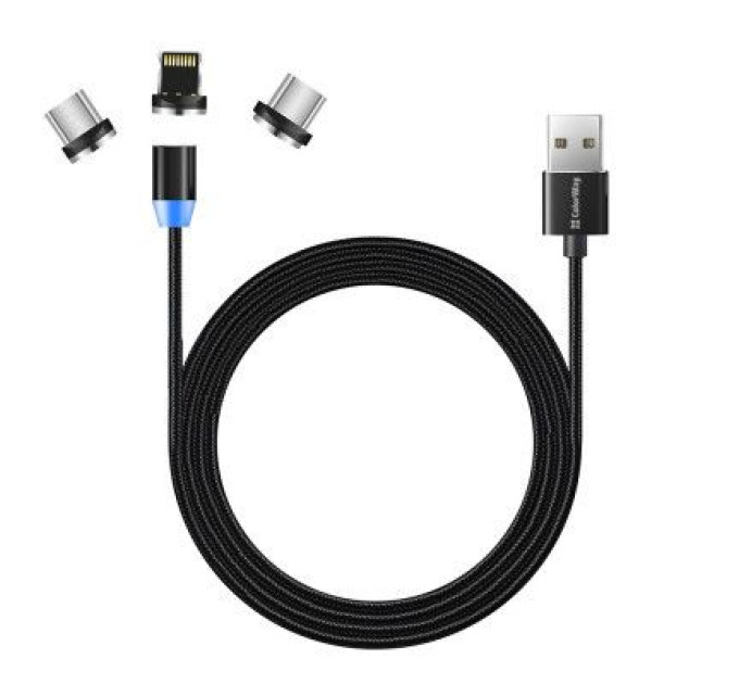 Дата кабель USB 3в1 (Lightning+MicroUSB+Type-C) Magnet only charge ColorWay (CW-CBUU020-BK)