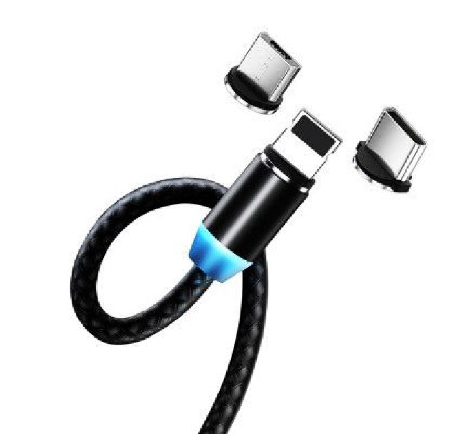 ColorWay Дата кабель USB 3в1 (Lightning+MicroUSB+Type-C) Magnet only charge ColorWay (CW-CBUU020-BK)