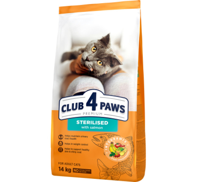 Club 4 Paws Сухий корм для кішок Club 4 Paws Premium для дорослих стерилізованих з лососем 14 кг (4820215369497)