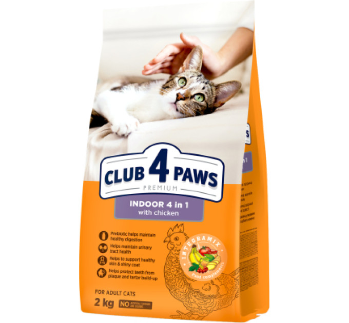 Сухий корм для кішок Club 4 Paws Premium що мешкають у приміщенні "4в1" 2 кг (4820215368780)