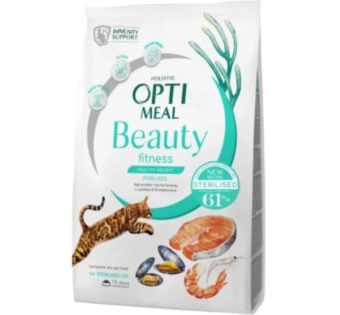 Optimeal Сухий корм для кішок Optimeal Beauty Fitness для стерилізованих/кастрованих з морепродуктами 4 кг (4820215369824)