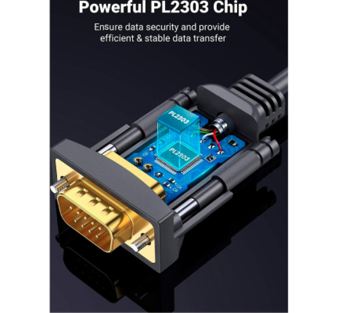 Кабель для передачі даних USB to COM M 2.0m DB9 RS-232 CR104 black Ugreen (20222)