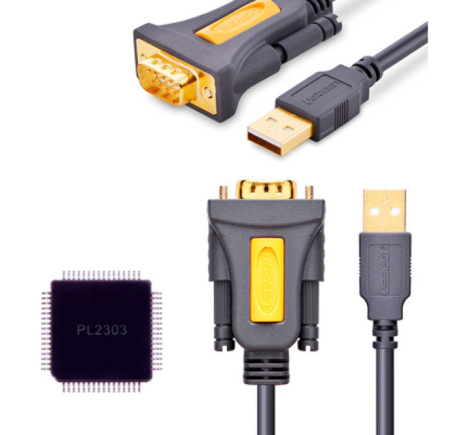 Кабель для передачі даних USB to COM M 2.0m DB9 RS-232 CR104 black Ugreen (20222)