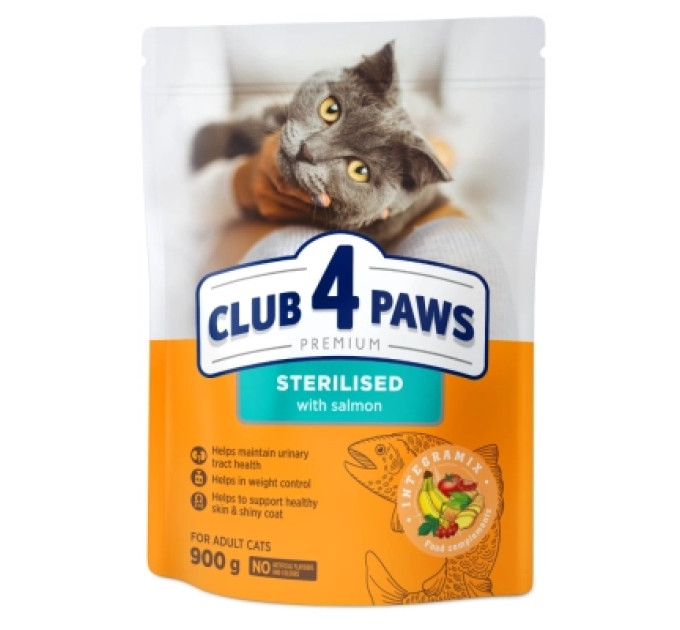 Сухий корм для кішок Club 4 Paws Преміум Sterilised з лососем 900 г (4820269144804)