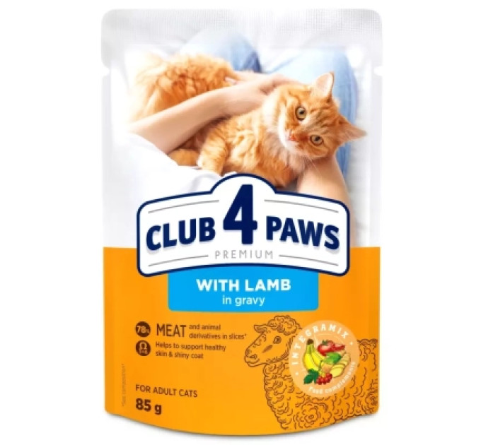 Вологий корм для кішок Club 4 Paws з ягням у соусі 85 г (4820269142558)