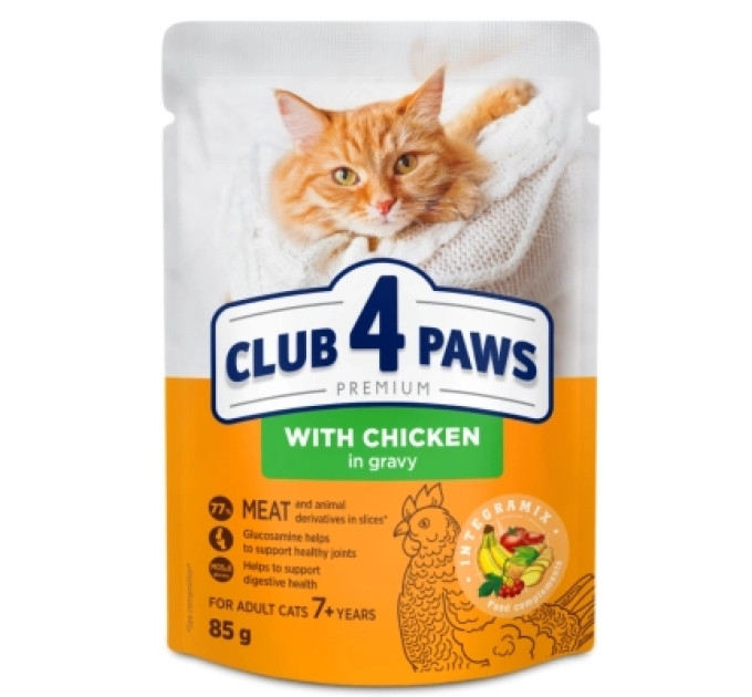 Вологий корм для кішок Club 4 Paws з куркою в соусі 7+ років 85 г (4820269144972)