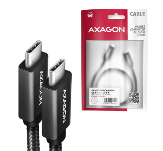 AXAGON Дата кабель USB-C to USB-C 2.0m USB 3.2 Gen 2 PD 100W 5A 4K black AXAGON (BUCM32-CM20AB)