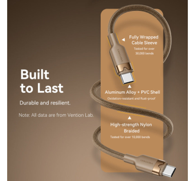 Дата кабель USB 2.0 Type-C Male to Type-C Male 3A Cable 1M Gold Aluminum Alloy Type VENTION (TRDJF)