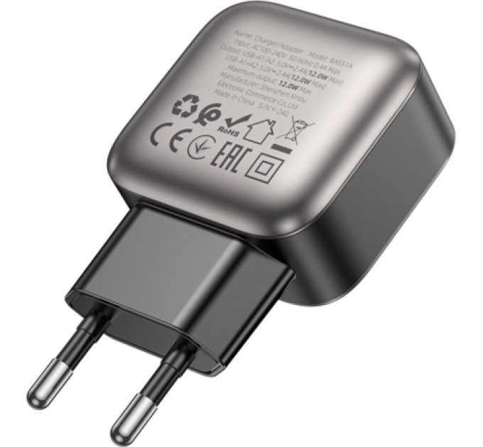 Зарядний пристрій BOROFONE 2xUSB BAS51A black (6941991116100)