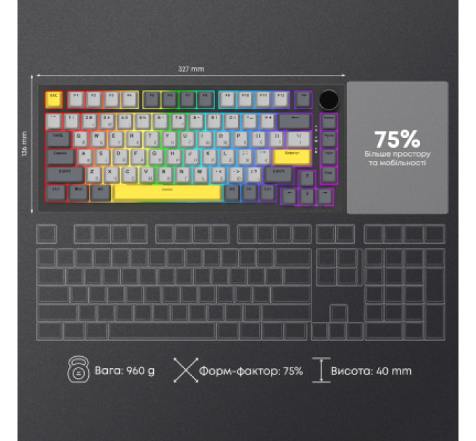 Ajazz Клавіатура Ajazz AK820 Sea Salt Switch RGB USB-C UA Black (AK820-SS-BGY)