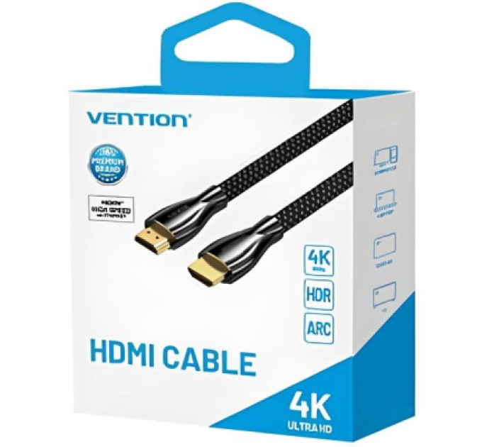Vention Кабель мультимедійний HDMI M to HDMI M 0.5m V2.0 4K60Hz braided zinc alloy black Vention (ALMBD)