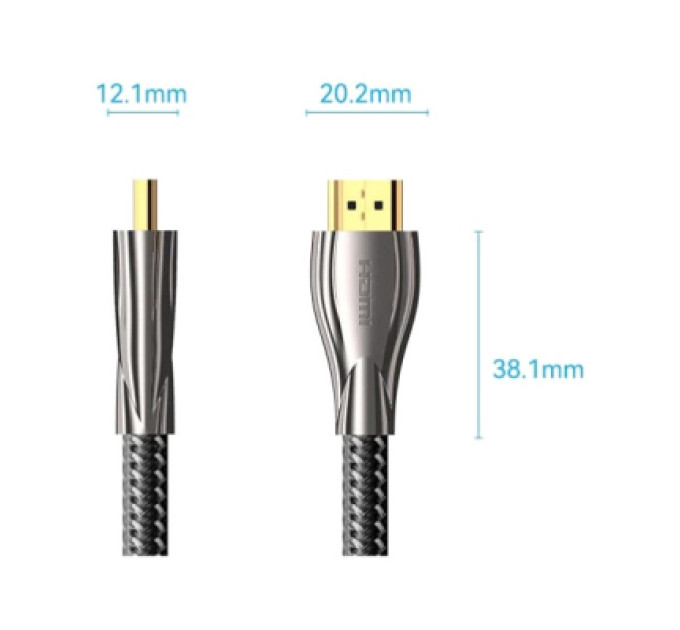 Кабель мультимедійний HDMI M to HDMI M 0.5m V2.0 4K60Hz braided zinc alloy black Vention (ALMBD)