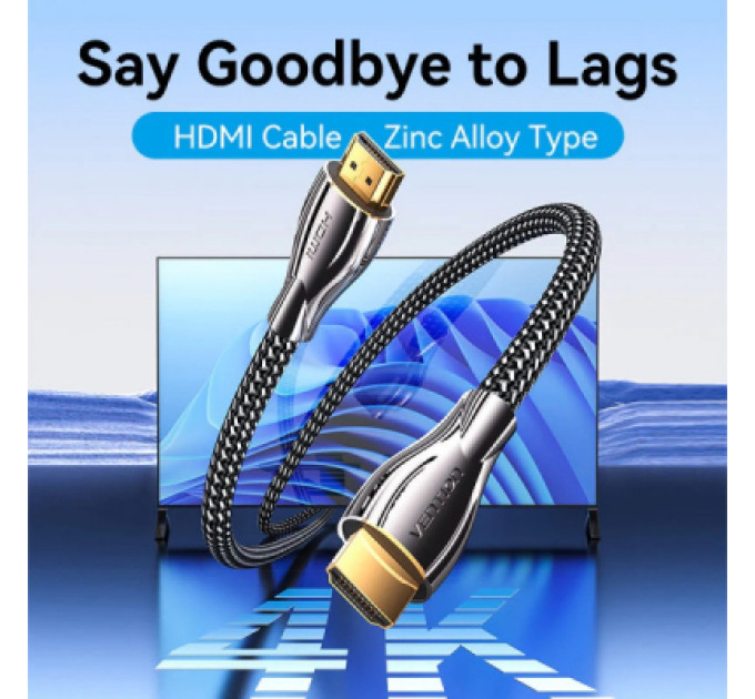 Кабель мультимедійний HDMI M to HDMI M 0.5m V2.0 4K60Hz braided zinc alloy black Vention (ALMBD)