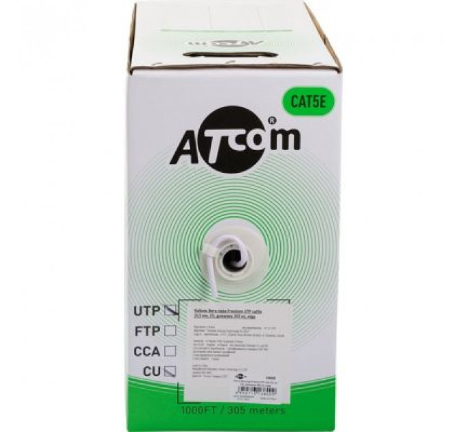 Кабель мережевий Atcom UTP 305м cat.5e Standart CCA (3799)