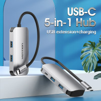 Концентратор Vention USB3.1 Type-C --> USB 3.0x4/PD 100W Hub 5-in-1 (TNBHB)