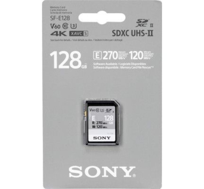 Sony Карта пам'яті Sony 128GB SDXC class 10 UHS-II U3 V60 (SFE128A.ET4)