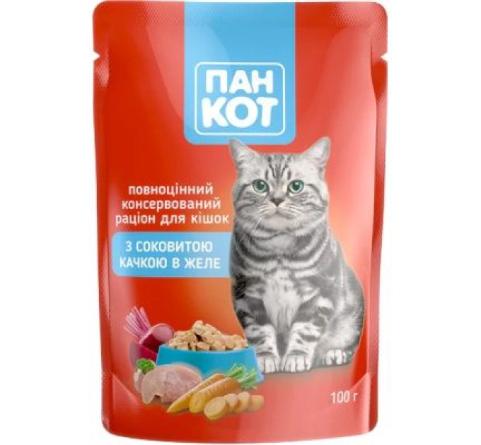 Пан Кот Вологий корм для кішок Пан Кот качка в желе 100 г (4820111140992)