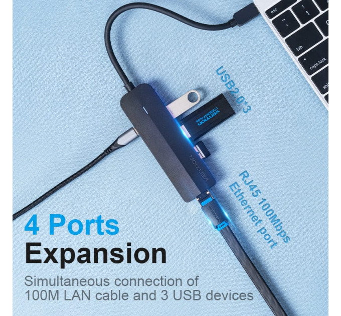 Vention Концентратор Vention USB 3.1 Type-C to 3xUSB 2.0+MicroUSB+RJ45 100M Ethernet black (TGOBB)