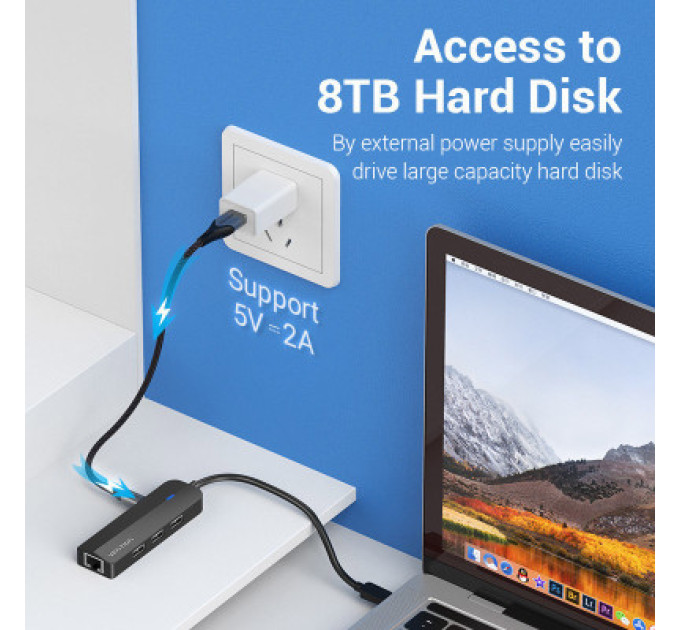 Vention Концентратор Vention USB 3.1 Type-C to 3xUSB 2.0+MicroUSB+RJ45 100M Ethernet black (TGOBB)