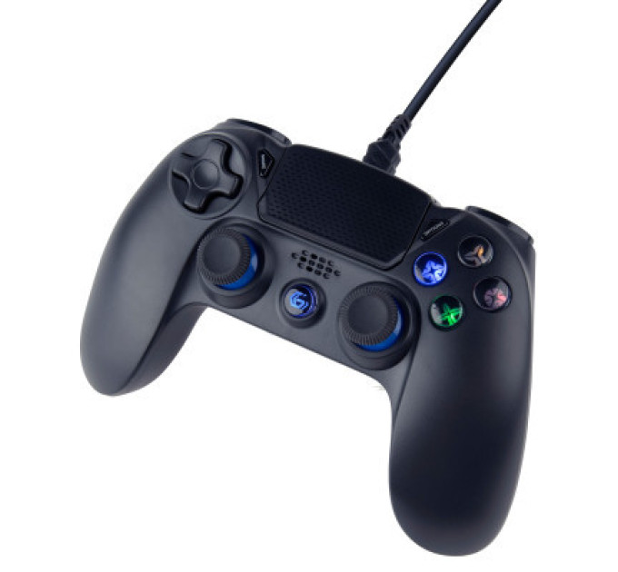 Gembird Дротовий джойстик JPD-PS4U-01 для PS4 / PC, вібрація, LED підсвічування, пластик, чорний