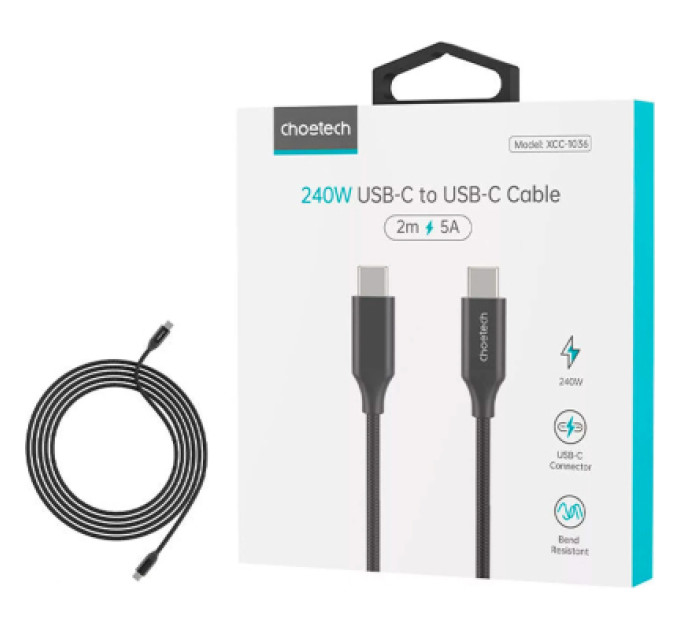 Choetech Дата кабель USB-C to USB-C 2.0m USB 3.1 Gen2 240W (50V/5A) Choetech (XCC-1036)