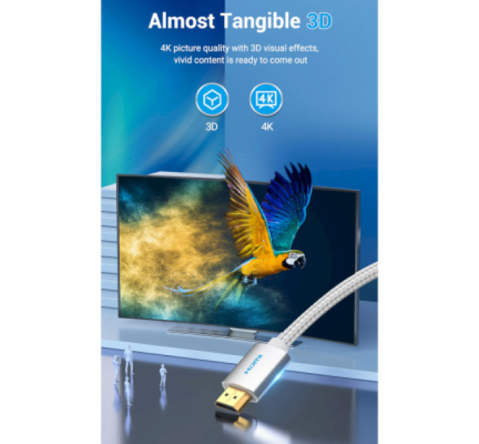 Vention Кабель мультимедійний HDMI to HDMI 15.0m V2.0 4K Silver Metal Type Vention (AABIN)