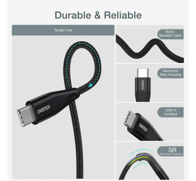 Choetech Кабель Choetech XCC-1040, преміум якість USB4 Gen 3, С-папа/C-папа, 2 м.