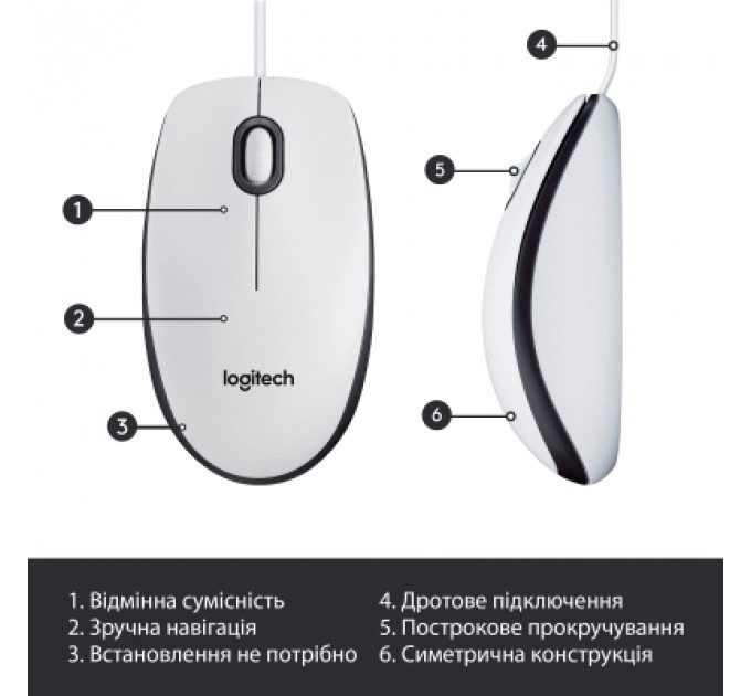 Мишка Logitech M100 USB White (910-006764)