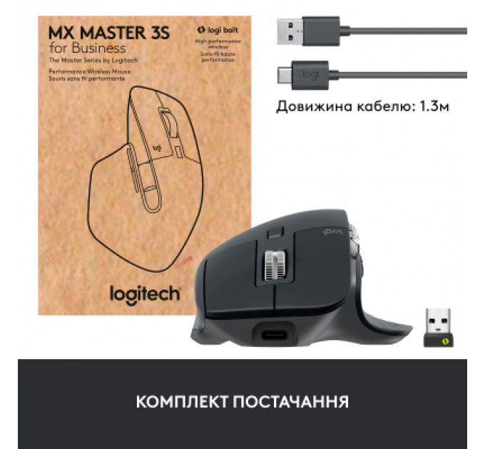 Мишка Logitech MX Master 3S for Business Performance Wireless/Bluetooth Graphite (910-006582)