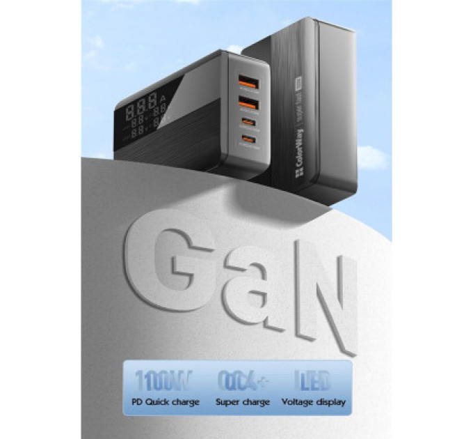 ColorWay Зарядний пристрій ColorWay Power Delivery GaN (2USB-A + 2USB TYPE-C) (100W) black (CW-CHS041PD-BK)