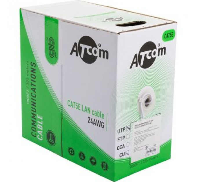 Кабель мережевий Atcom UTP 305м cat.5e, CU, 0,5мм (3800)