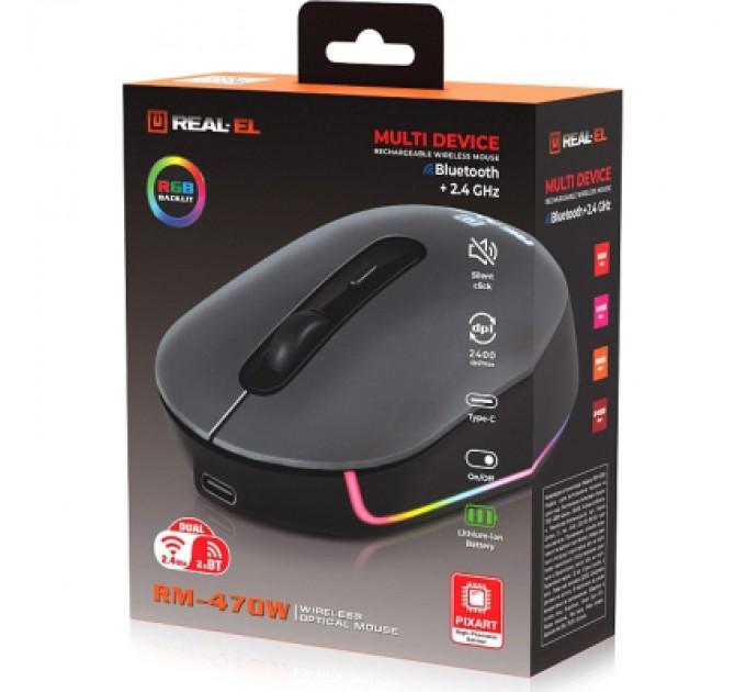 Мишка REAL-EL RM-470W Wireless/Bluetooth Dark Gray (EL123200049)
