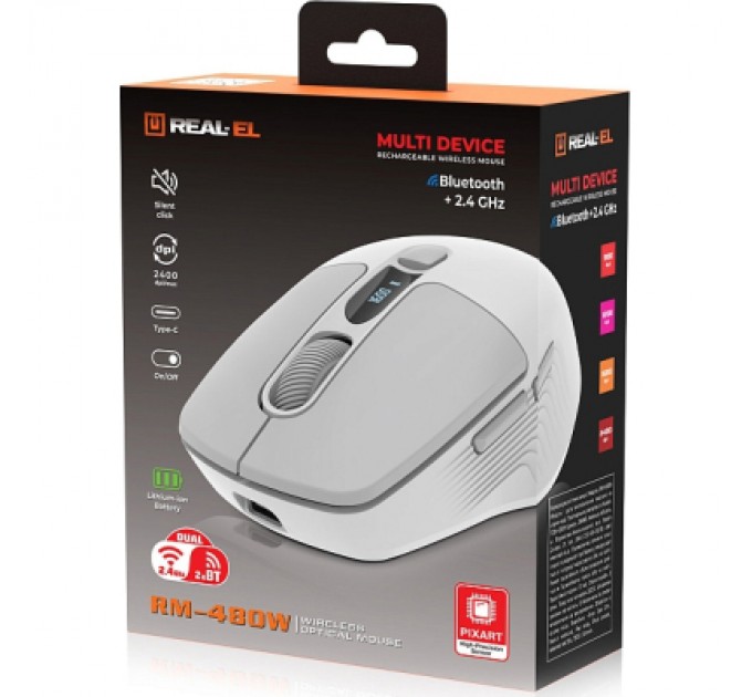 Мишка REAL-EL RM-480W Wireless/Bluetooth White (EL123200050)
