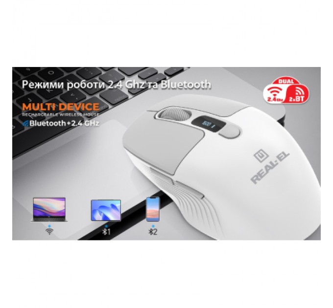 Мишка REAL-EL RM-480W Wireless/Bluetooth White (EL123200050)