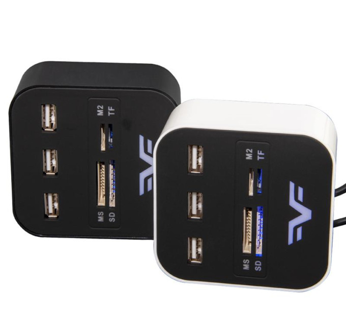 Frime Концентратор USB 2.0 Frime 3хUSB2.0, SD, MS, TF Black/White (FHC-AllinOne3p2W)