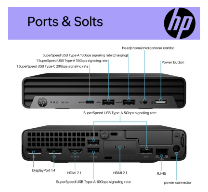 HP Комп'ютер HP Pro 400 G9 Mini / i3-13100T, 8, 512, WiFi, кл+м, Win11P (884V0EA)