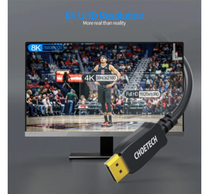 Choetech Кабель мультимедійний DisplayPort to DisplayPort 2.0m v1.4 8K60Hz Choetech (XDD01-V1-BK)