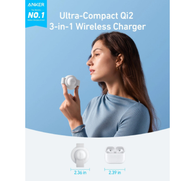 Anker Зарядний пристрій Anker MagGo Wireless Charging Pad 15W 3-in-1 Foldable White (B25M8H21)