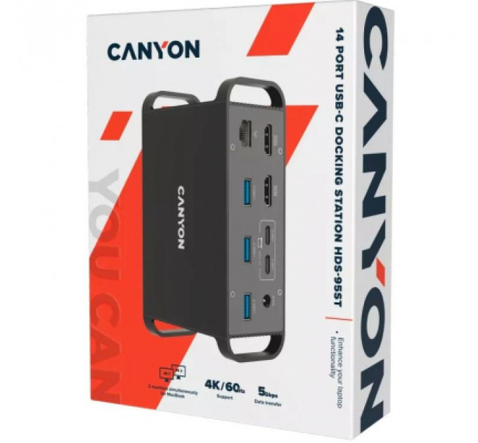 Порт-реплікатор Canyon Docking Station with 14 ports, with Type C female*4, USB3.0*2, USB2.0*2 (CNS-HDS95ST)