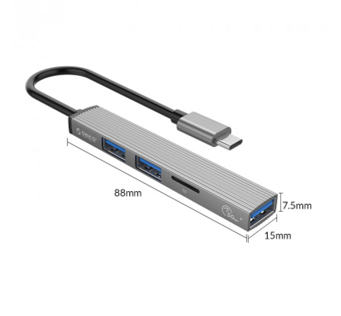 Концентратор Orico Type-C to USB3.0, 2xUSB2.0, TF (AH-12F-GY-BP) (CA913541)