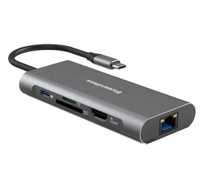 Концентратор PowerPlant USB-C to 2xUSB 3.0, 1xUSB 2.0, 1xType-C (PD), HDMI, SD, RJ45 (CA913497)