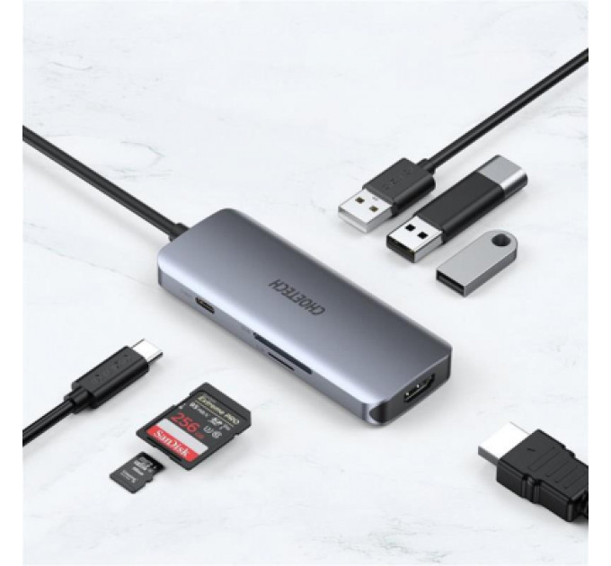 Концентратор Choetech USB-C 7-in-1 (HDMI/PD/CR/USB-A/USB-C) alum (HUB-M19-GY)