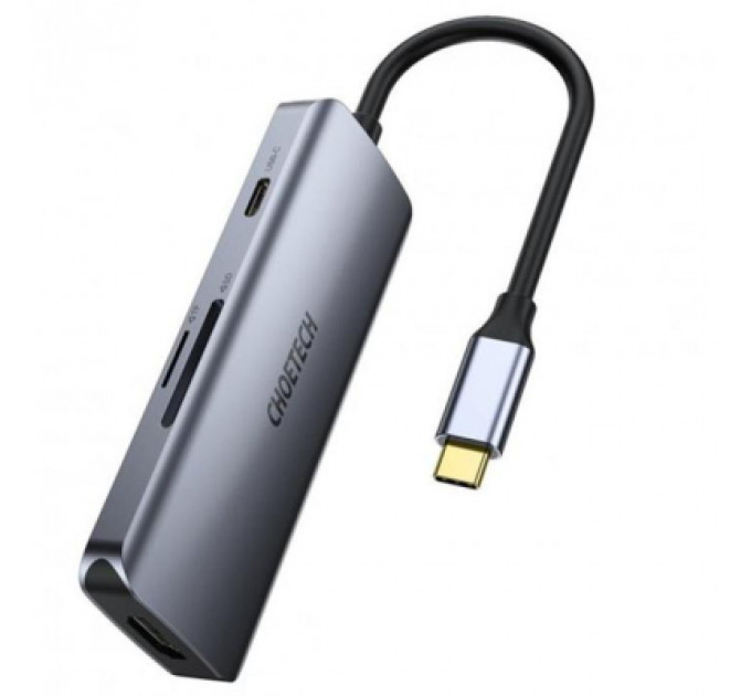 Концентратор Choetech USB-C 7-in-1 (HDMI/PD/CR/USB-A/USB-C) alum (HUB-M19-GY)