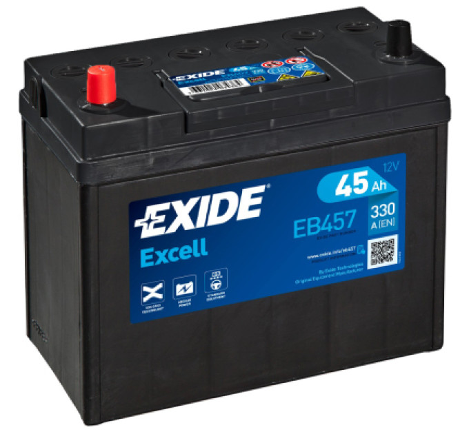 EXIDE Акумулятор автомобільний EXIDE EXCELL 45Ah ASIA (+/-) ТК (330EN) (EB457)