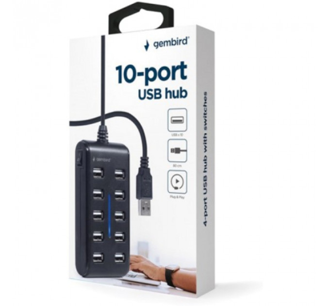 Концентратор Gembird USB 2.0 10 ports black (UHB-U2P10P-01)