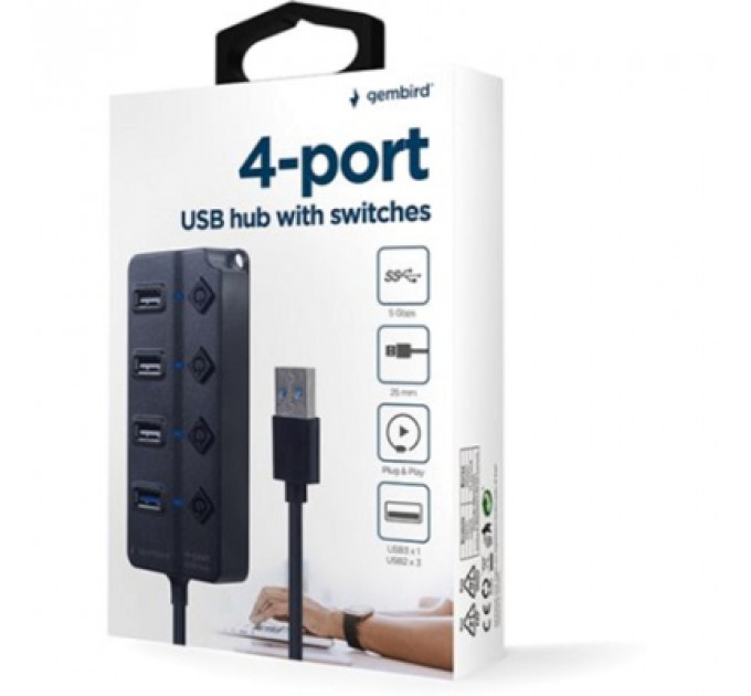 Концентратор Gembird 4 ports (1xUSB3.1+3xUSB2.0) switch black (UHB-U3P1U2P3P-01)